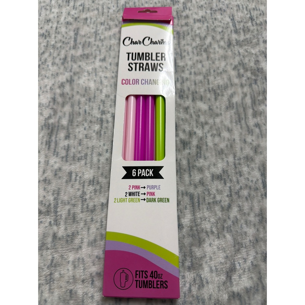 CharCharms Color Changing Tumbler Straws 6 Pack Fits 40oz Reusable BPA Free Pink